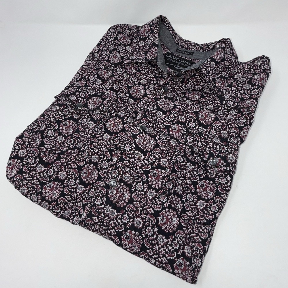 Cody James Abstract Burgundy/Purple Pearl Snap Mens Size M Short Sleeve Shirt